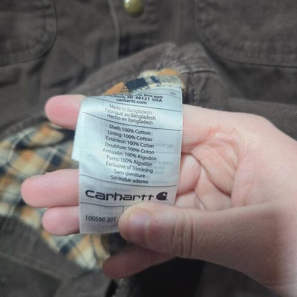 Carhartt Men's Plaid Lined Heavy Canvas Snap Up Long Shirt Jacket Shacket Brown - Picture 6 of 6